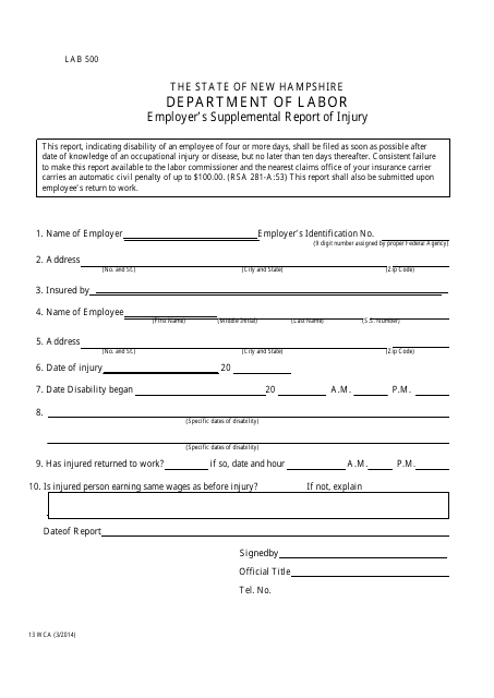 Form 13 WCA  Printable Pdf