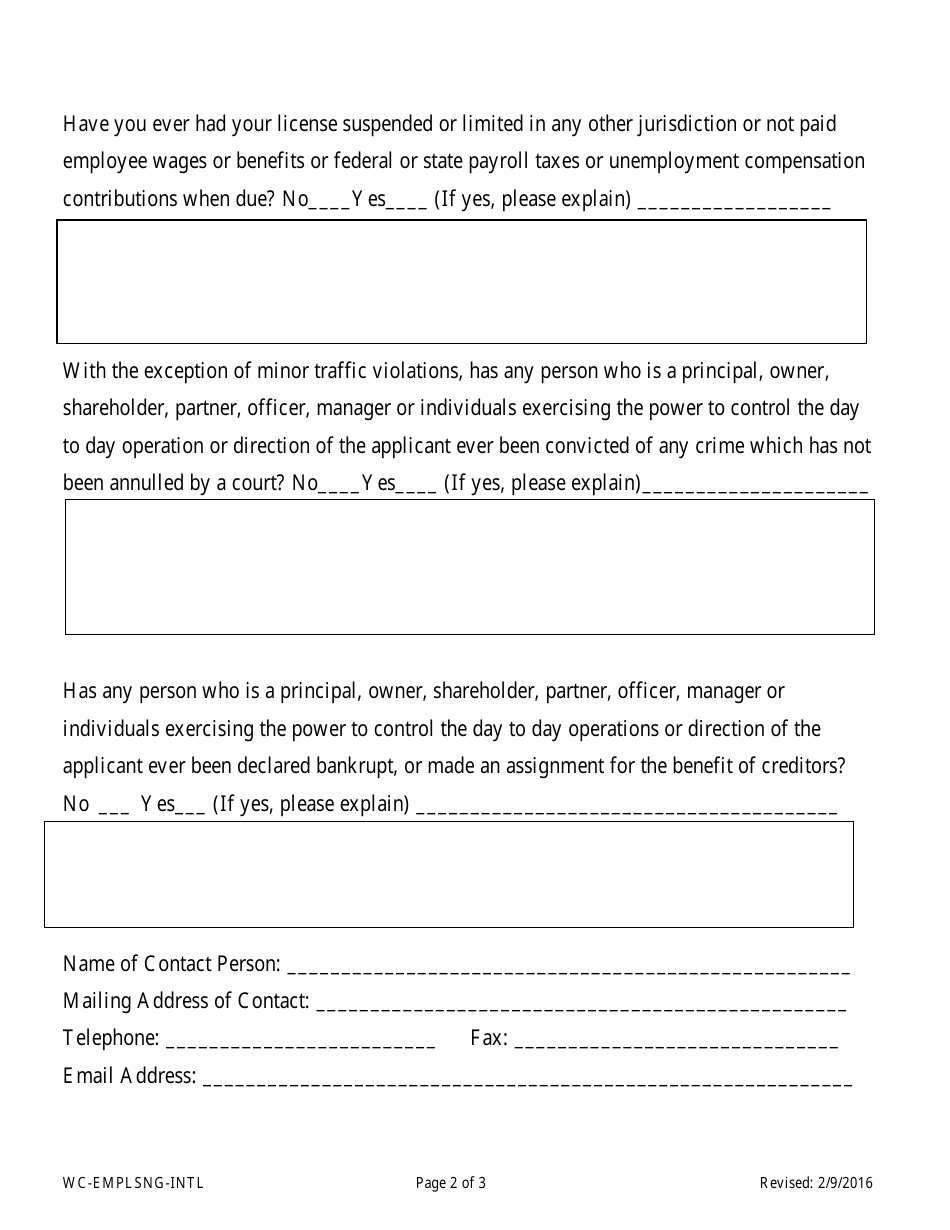 Employee Leasing Initial Application - New Hampshire, Page 2