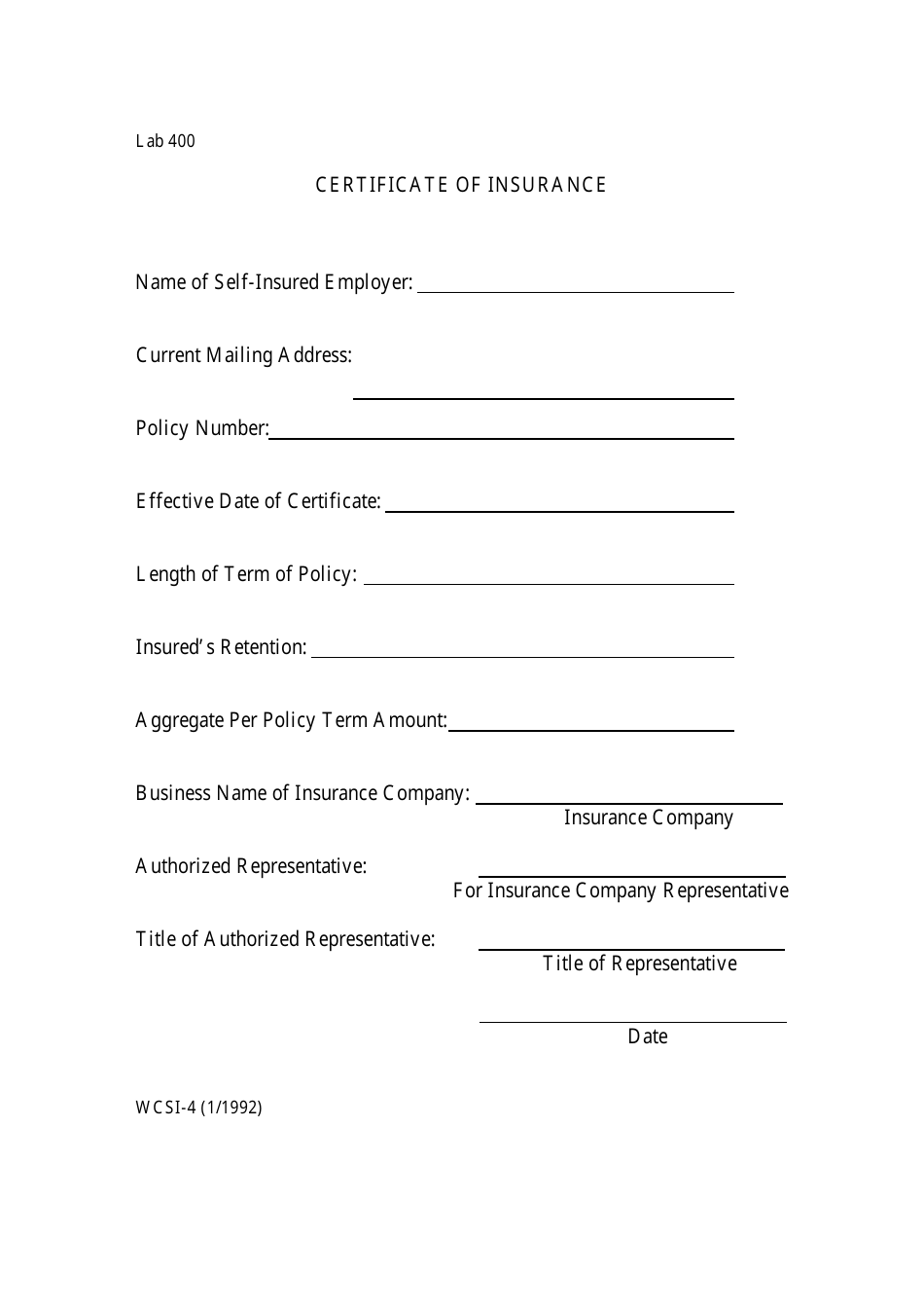 Form WCSI-4 Certificate of Insurance - New Hampshire, Page 1