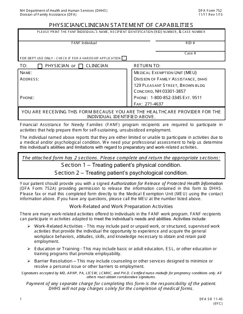 Form 752 Physician/Psychologist Statement of Capabilities - New Hampshire
