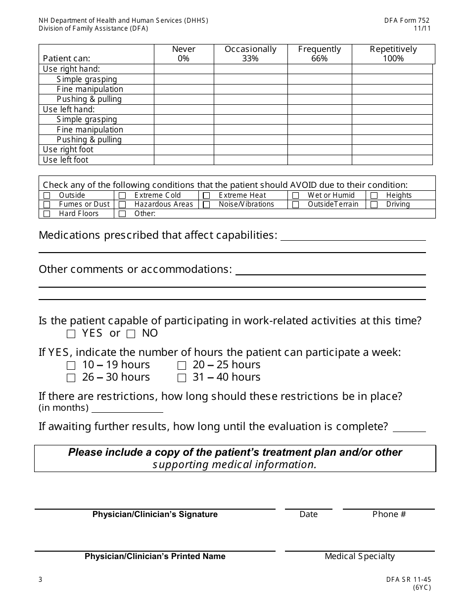 Form 752 Physician / Psychologist Statement of Capabilities - New Hampshire, Page 3