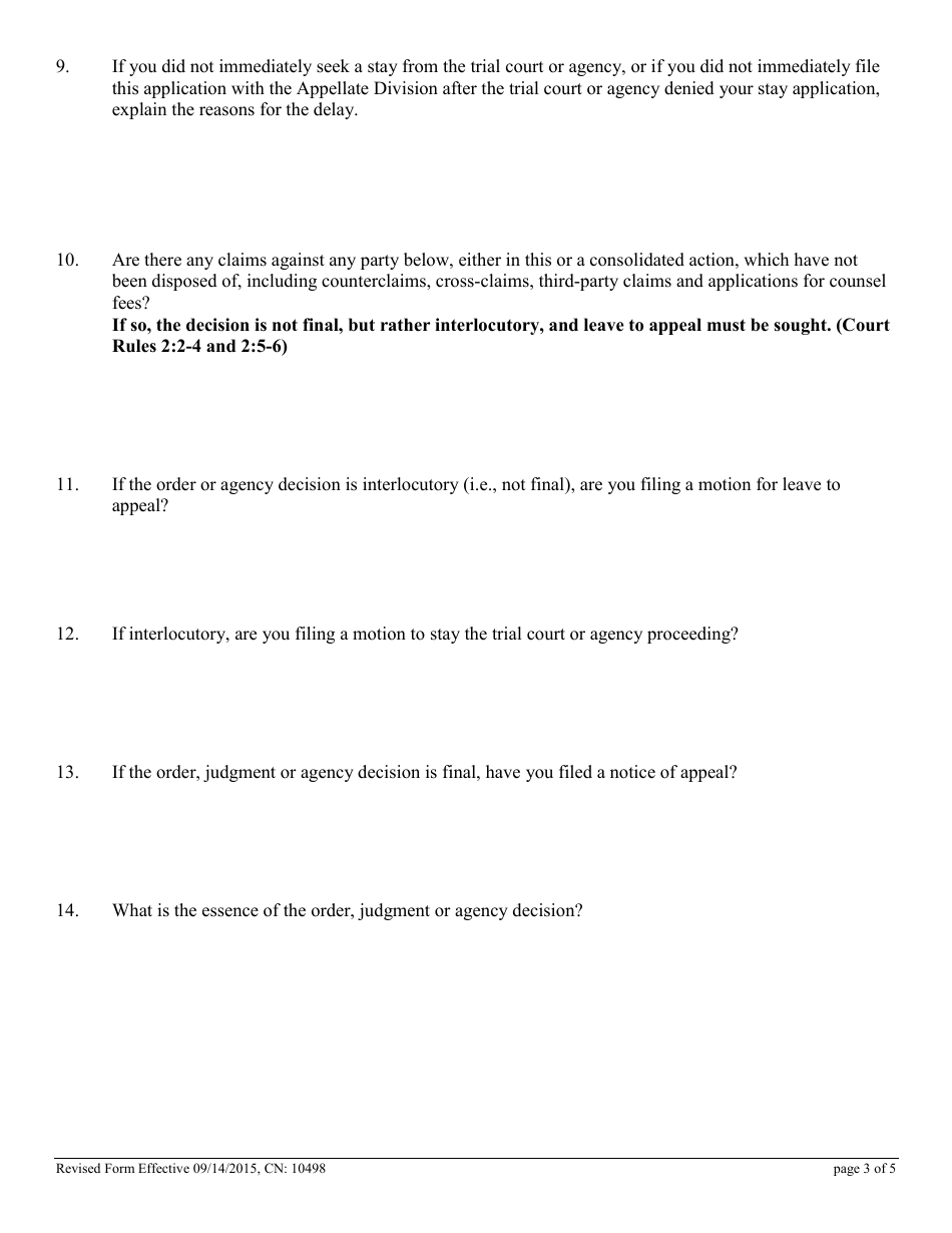 Form 10498 Application for Permission to File Emergent Motion - New Jersey, Page 3