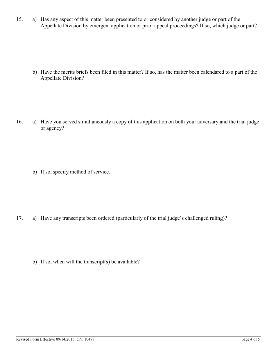 Form 10498 Application for Permission to File Emergent Motion - New Jersey, Page 4