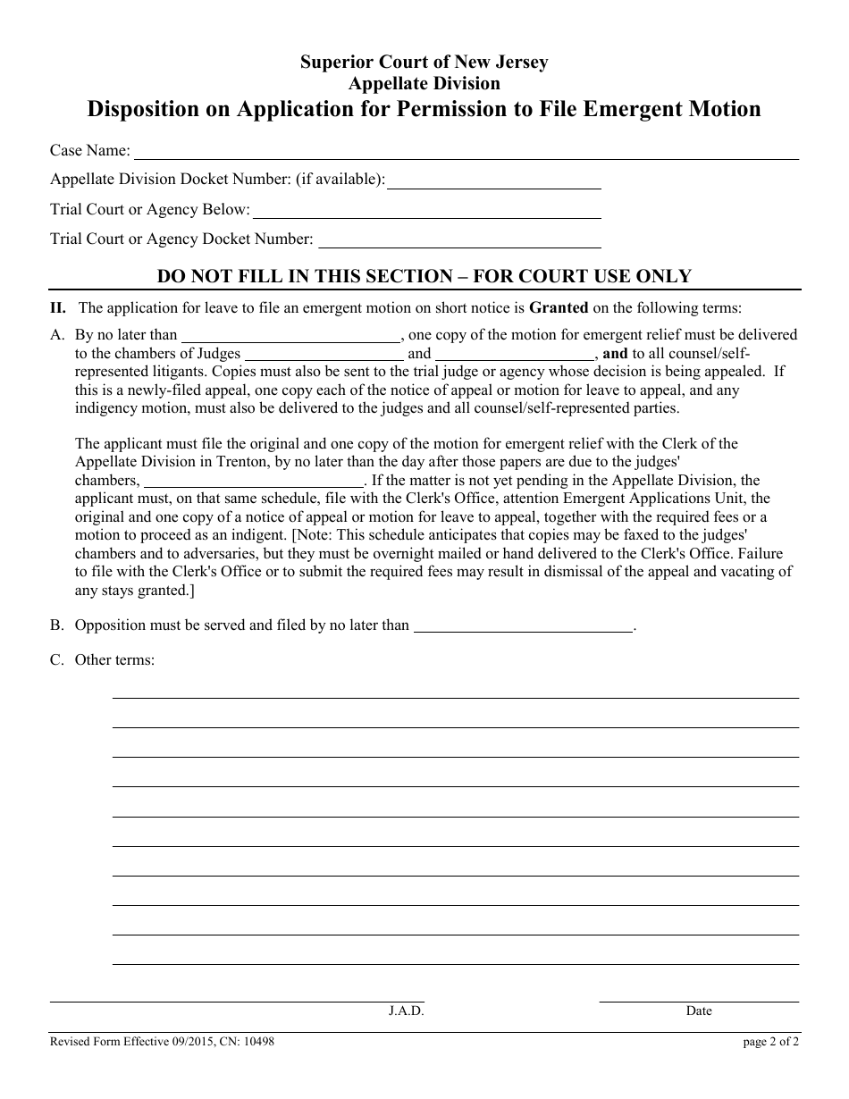 Form 10498 Application for Permission to File Emergent Motion - New Jersey, Page 7