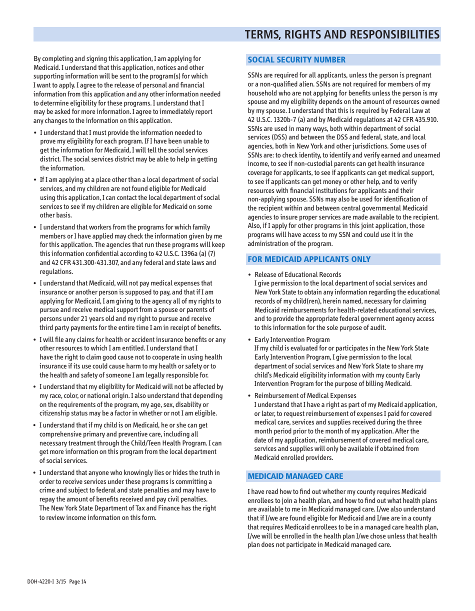 Form DOH-4220 Health Insurance Application - New York, Page 14