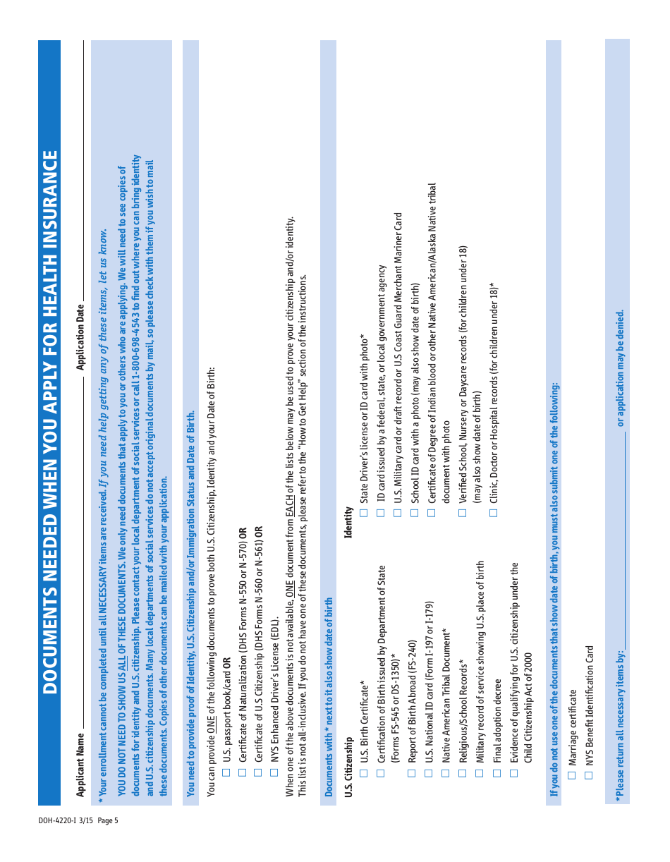 Form DOH-4220 Health Insurance Application - New York, Page 5