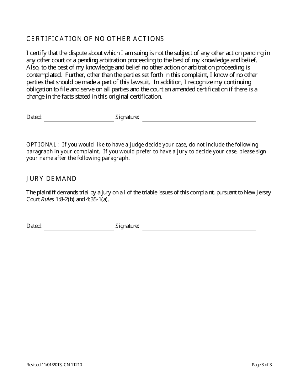 Form 11210 Complaint - New Jersey, Page 3