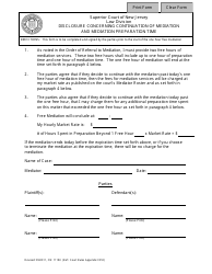 Document preview: Form CN:11183 Disclosure Concerning Continuation of Mediation and Mediation Preparation Time - New Jersey
