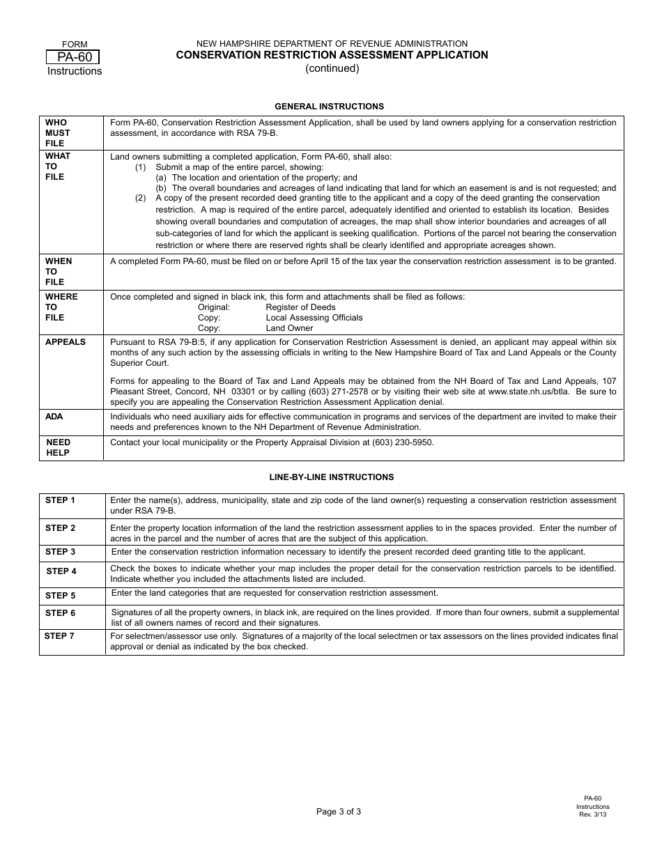 Form PA-60 Conservation Restriction Assessment Application - New Hampshire, Page 3