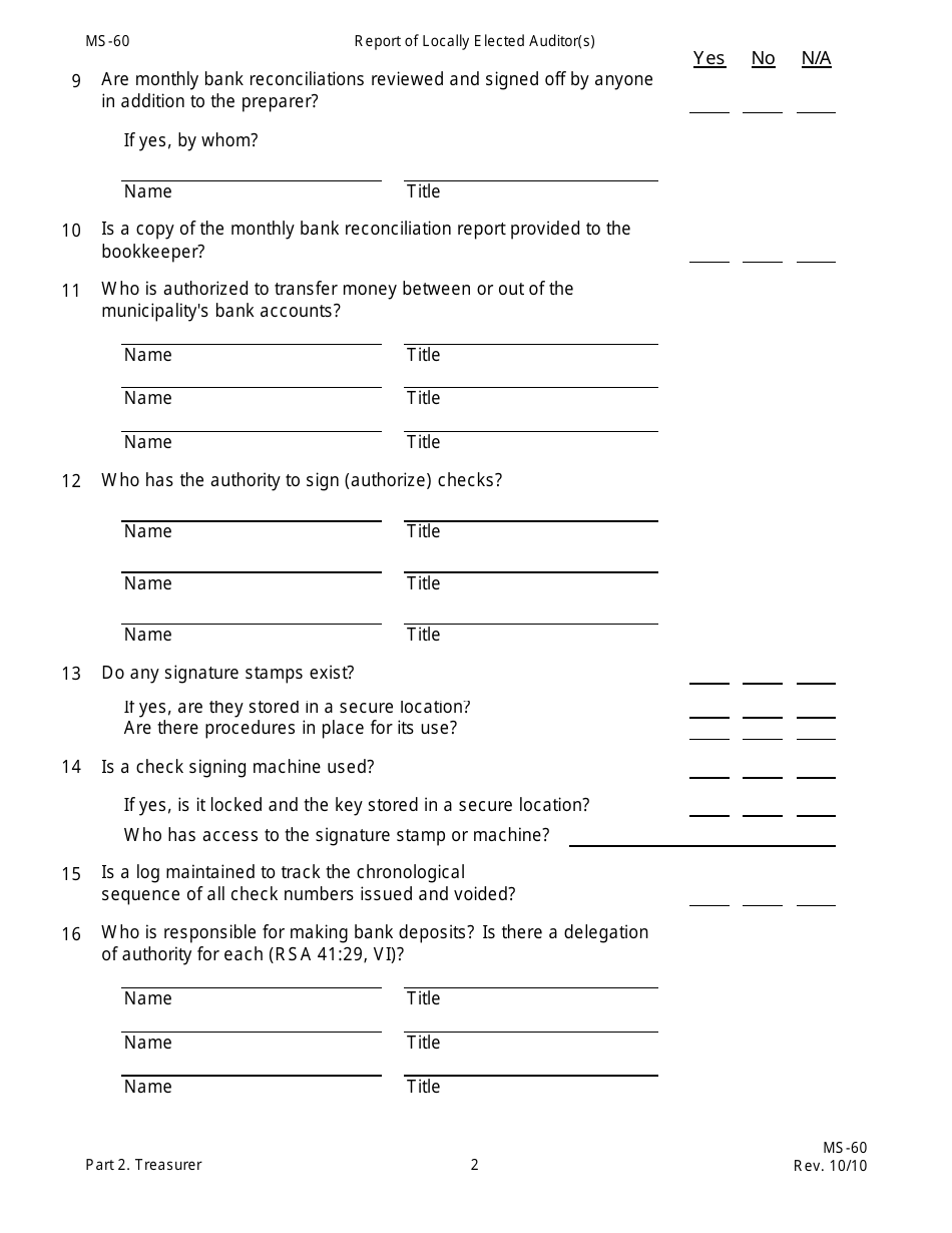 Form MS-60 Report of Locally Elected Auditor(S) - New Hampshire, Page 11