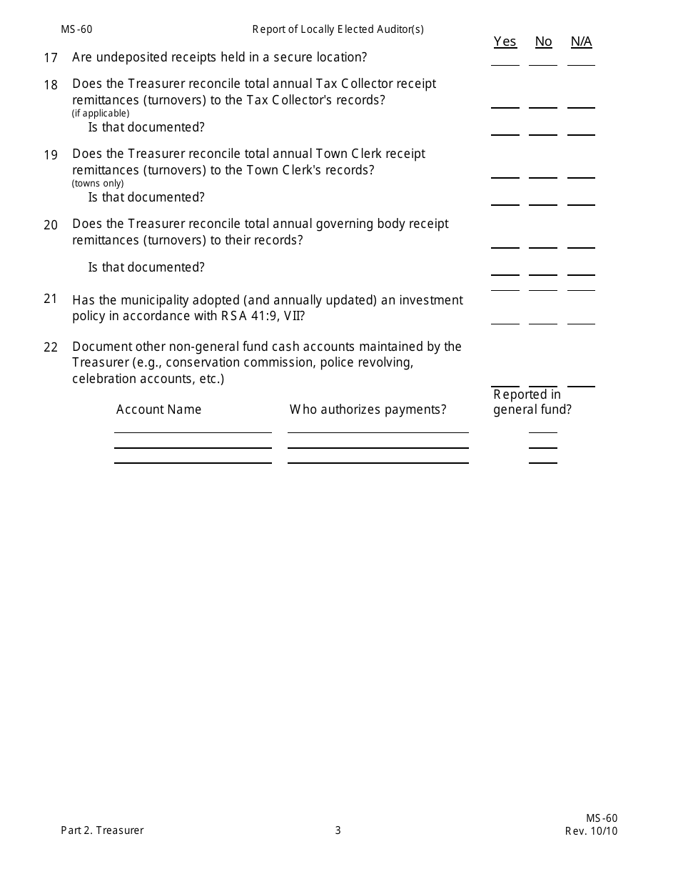 Form MS-60 Report of Locally Elected Auditor(S) - New Hampshire, Page 12