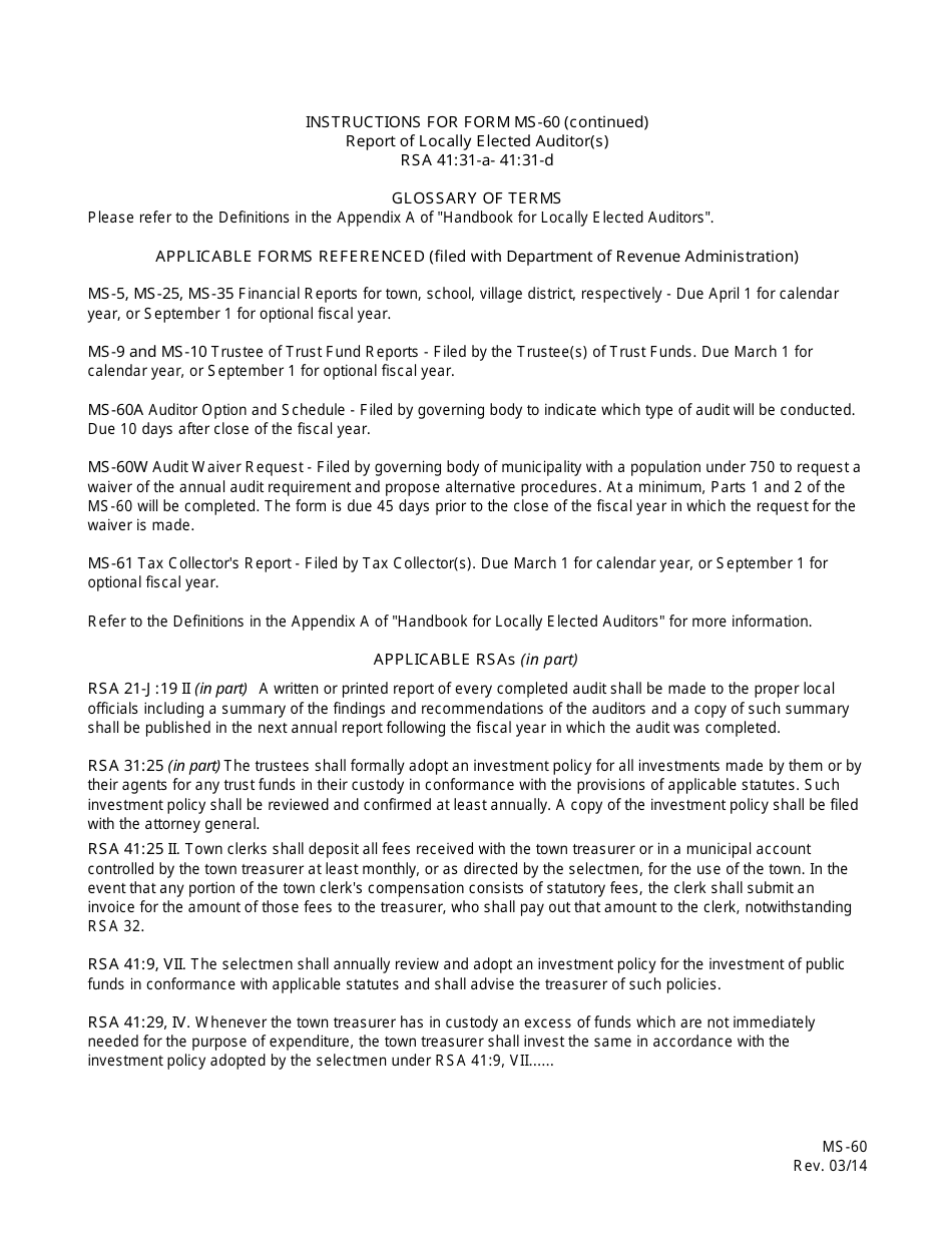 Form MS-60 Report of Locally Elected Auditor(S) - New Hampshire, Page 3