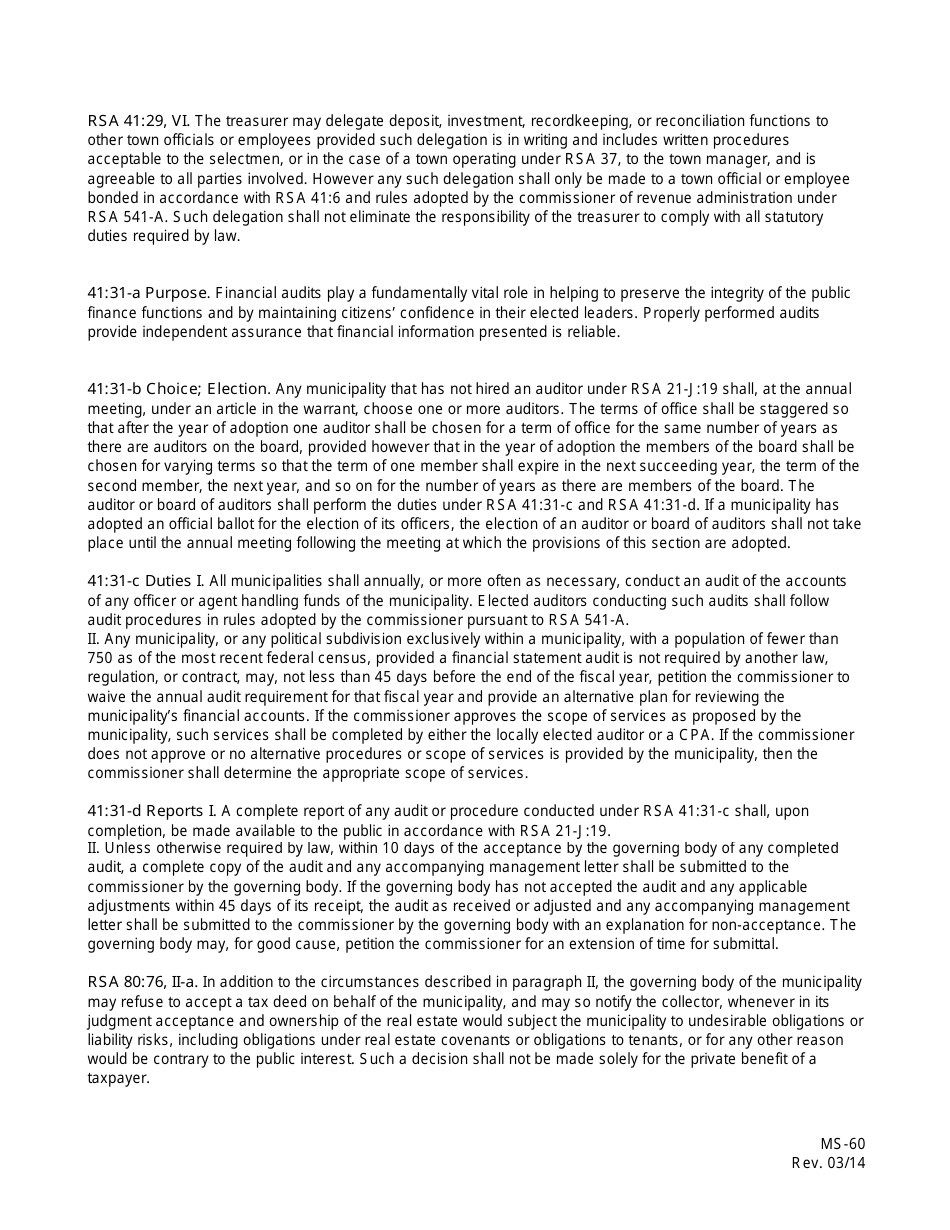 Form MS-60 Report of Locally Elected Auditor(S) - New Hampshire, Page 4