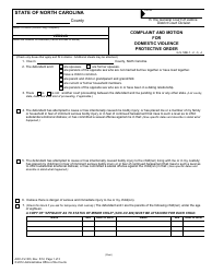 Document preview: Form AOC-CV-303 Complaint and Motion for Domestic Violence Protective Order - North Carolina