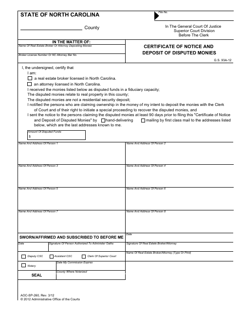 Form AOC-SP-260  Printable Pdf
