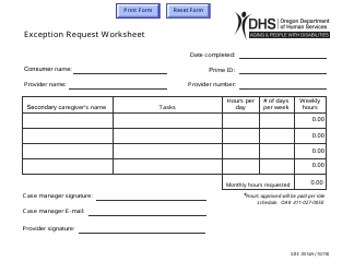 Document preview: Form SDS0514A Exception Request Worksheet - Oregon