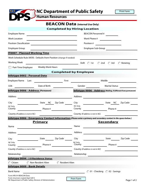 Form HR014 Beacon Data - North Carolina