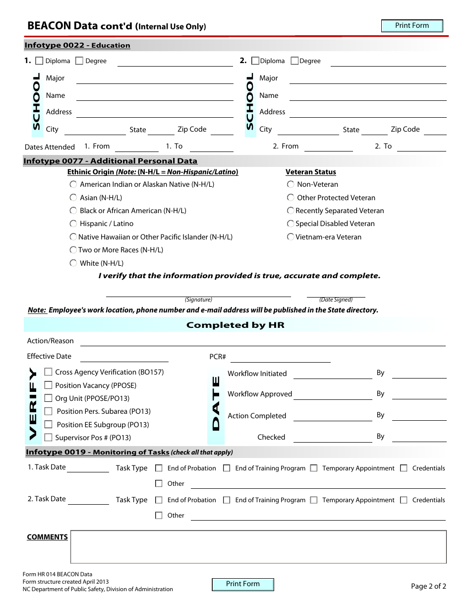 Form HR014 Beacon Data - North Carolina, Page 2