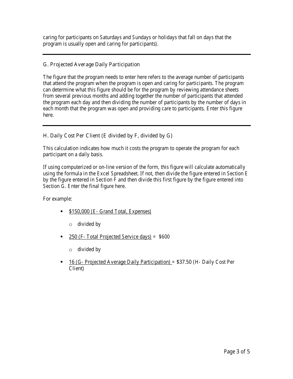 Instructions for Form 732A Adult Day Services Daily Cost Computation Worksheet - North Carolina, Page 3