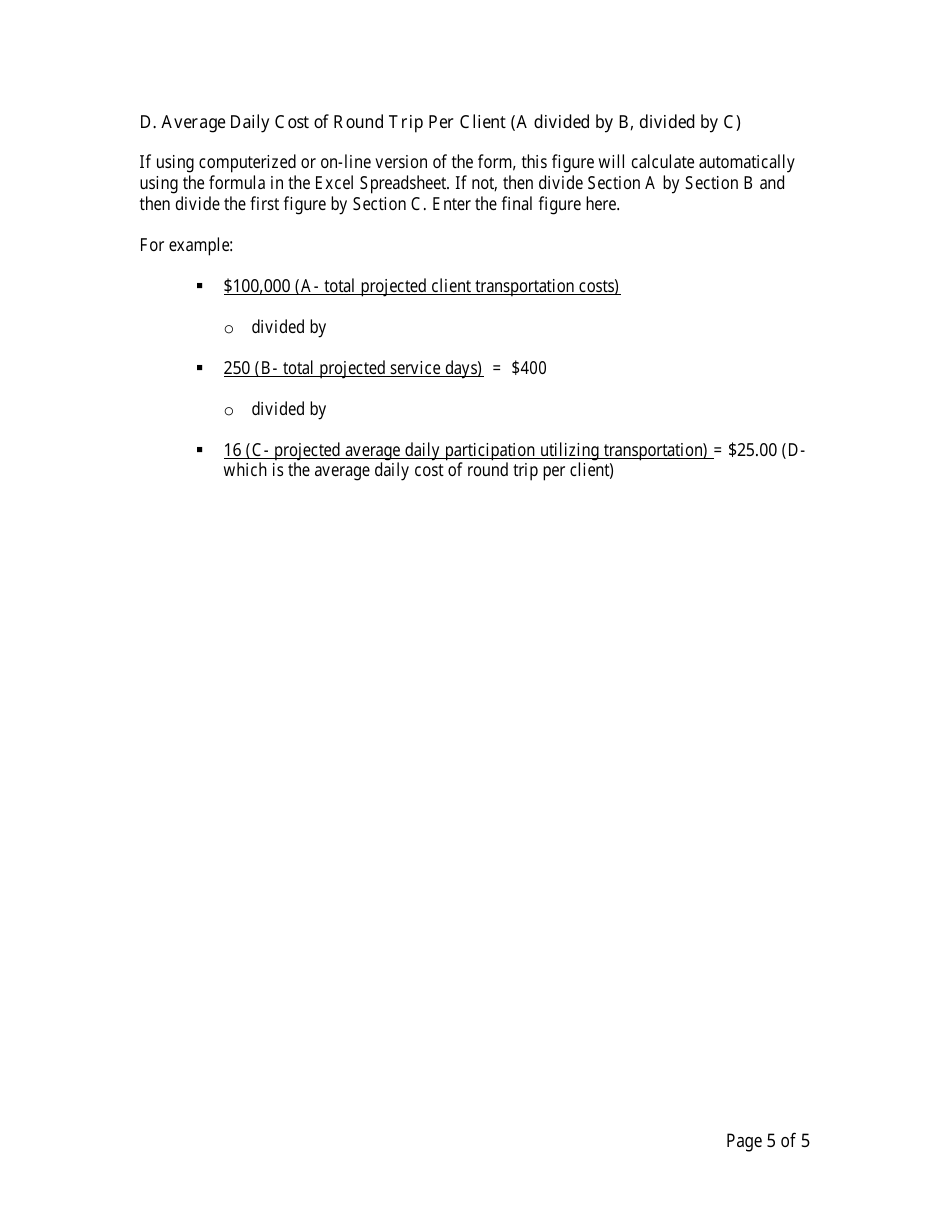 Instructions for Form 732A Adult Day Services Daily Cost Computation Worksheet - North Carolina, Page 5