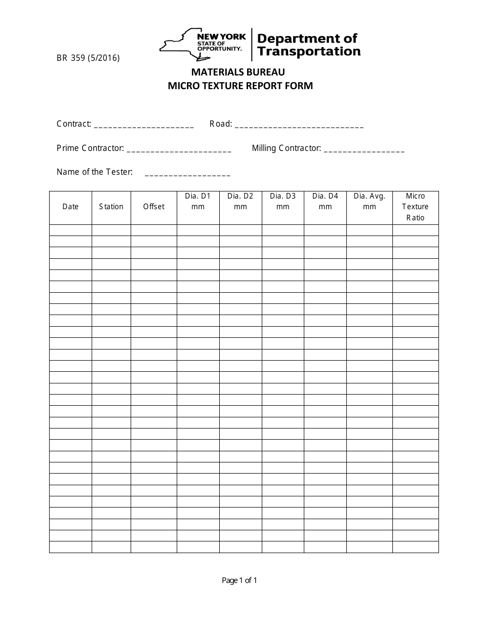Form BR359 Micro Texture Report Form - New York, Page 1