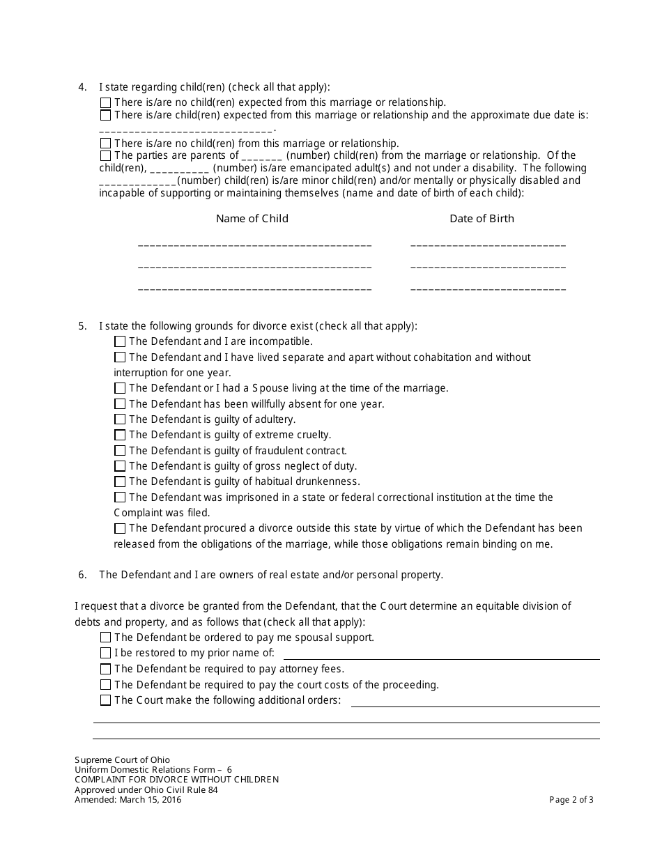 Form 6 - Fill Out, Sign Online and Download Fillable PDF, Ohio ...