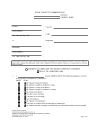 Form 9 &quot;Answer to Complaint for Divorce Without Children&quot; - Ohio