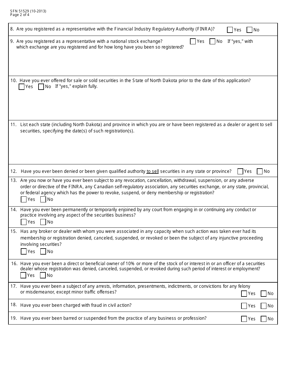 Form SFN51529 (S-5) Application for Registration of Agent - North Dakota, Page 2