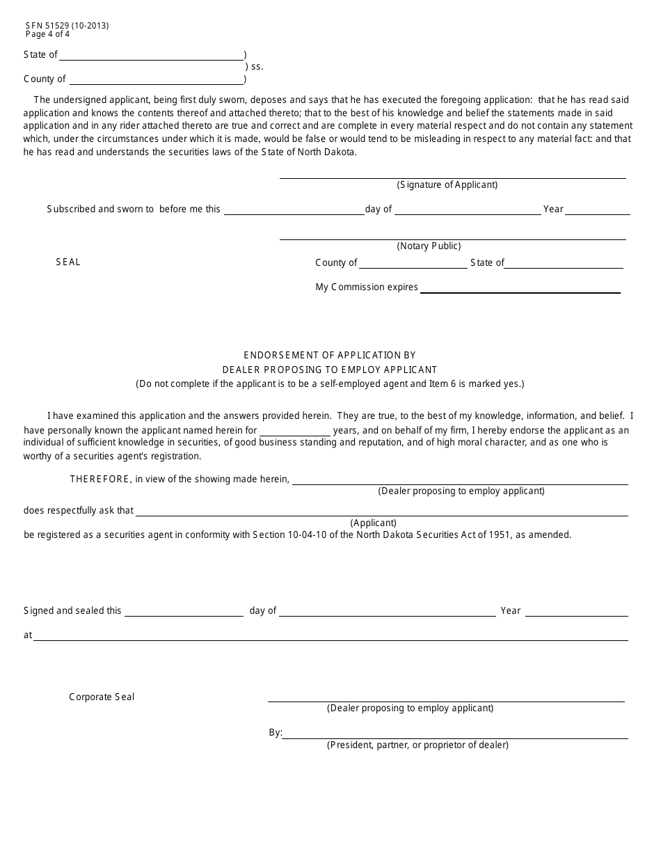 Form SFN51529 (S-5) Application for Registration of Agent - North Dakota, Page 4