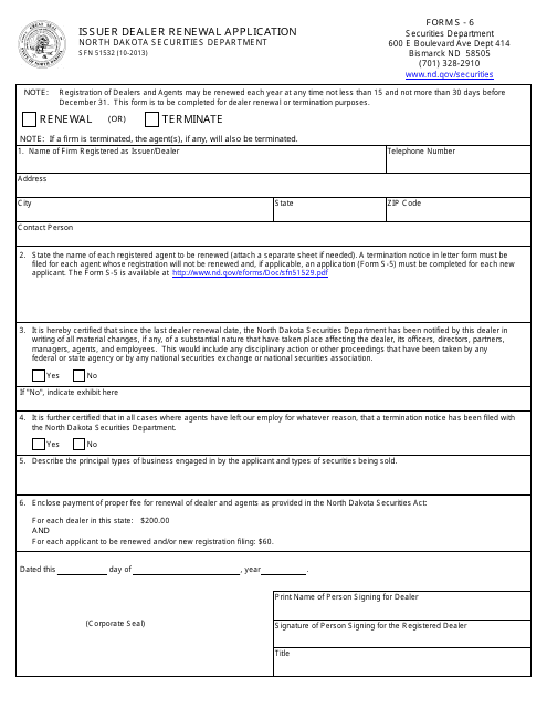 Form SFN51532 (S-6) Issuer Dealer Renewal Application - North Dakota