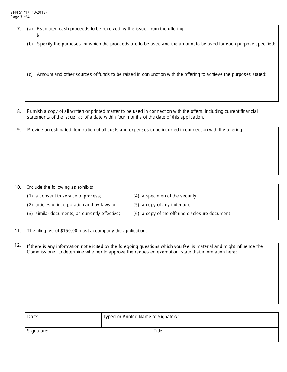 Form SFN51717 (E) Limited Offeree Exemption Application - North Dakota, Page 3