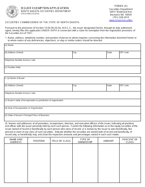 Form SFN51949 (E (S)) Printable Pdf