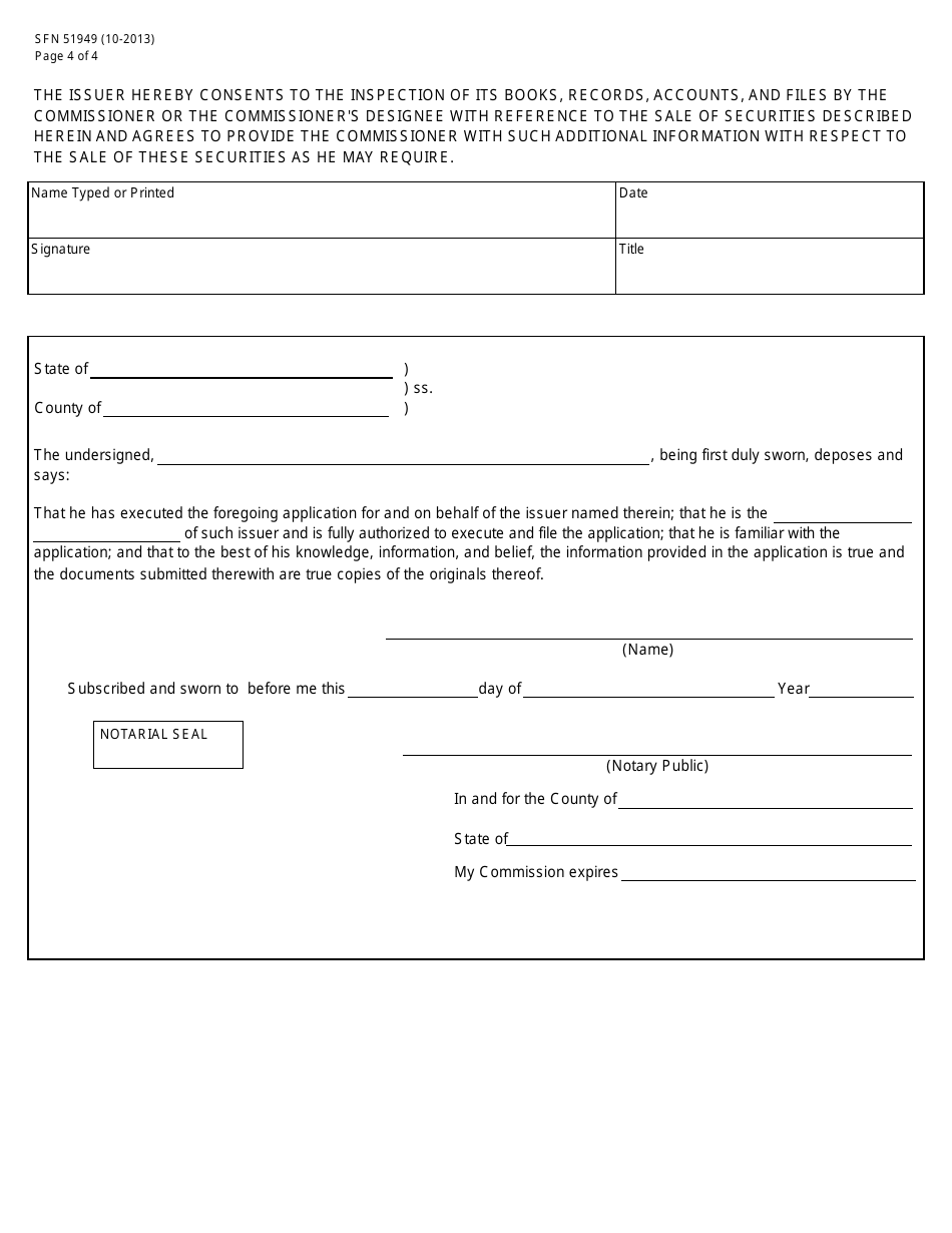 Form SFN51949 (E (S)) Issuer Exemption Application - North Dakota, Page 4
