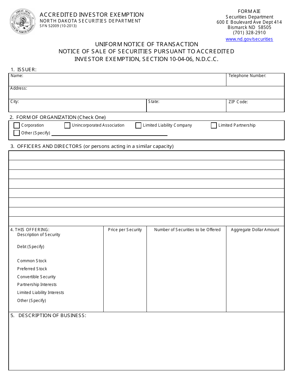 Form SFN52009 - Fill Out, Sign Online and Download Fillable PDF, North ...