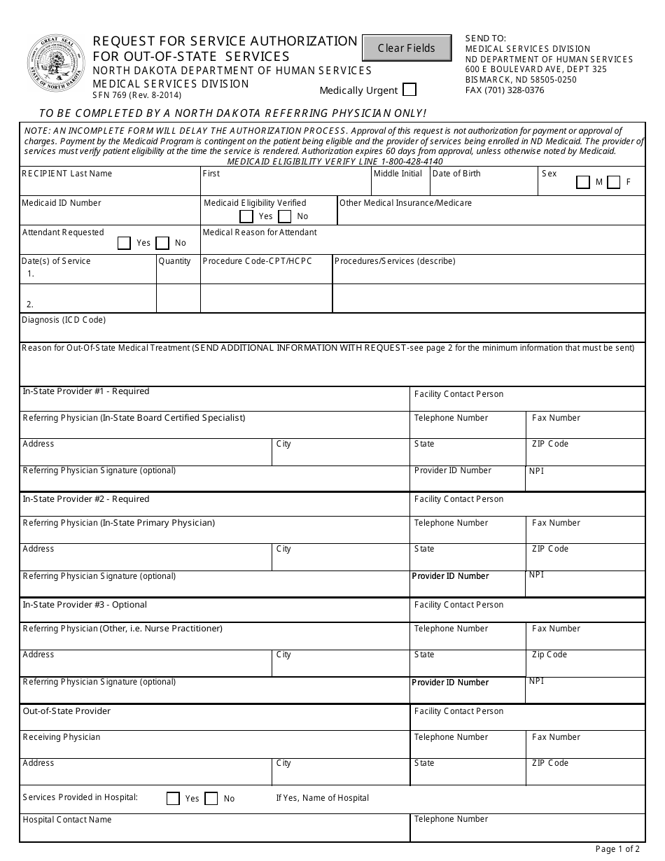 Form Sfn769 Fill Out Sign Online And Download Fillable Pdf North Dakota Templateroller 9350