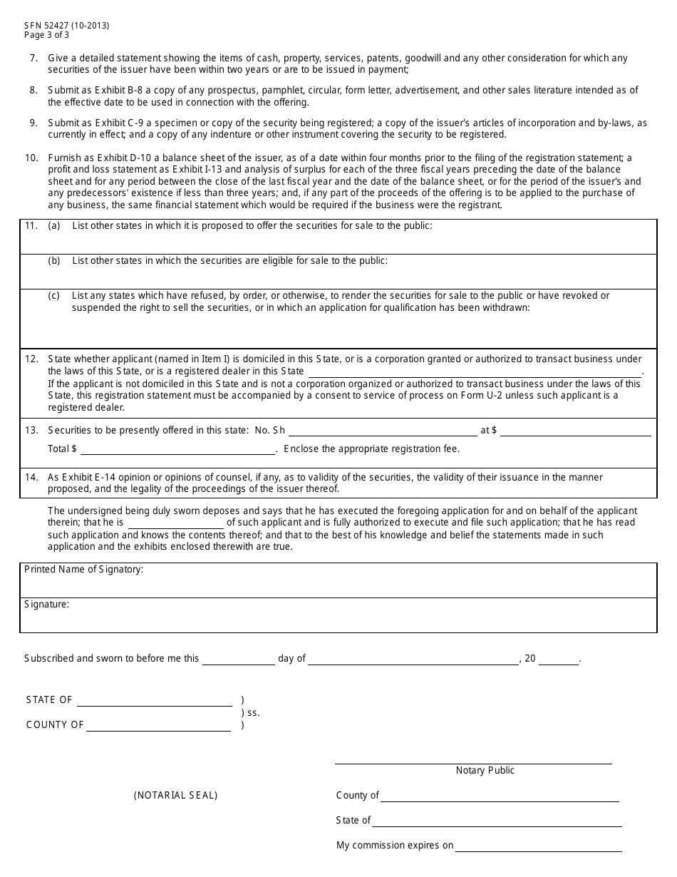 Form SFN52427 Application for Registration of Securities by Qualification - North Dakota, Page 3