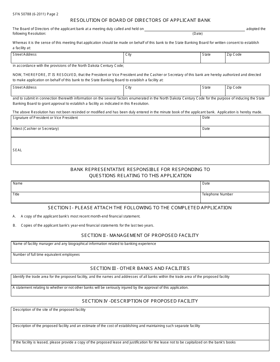 Form SFN50788 Application to Establish a Facility - North Dakota, Page 2