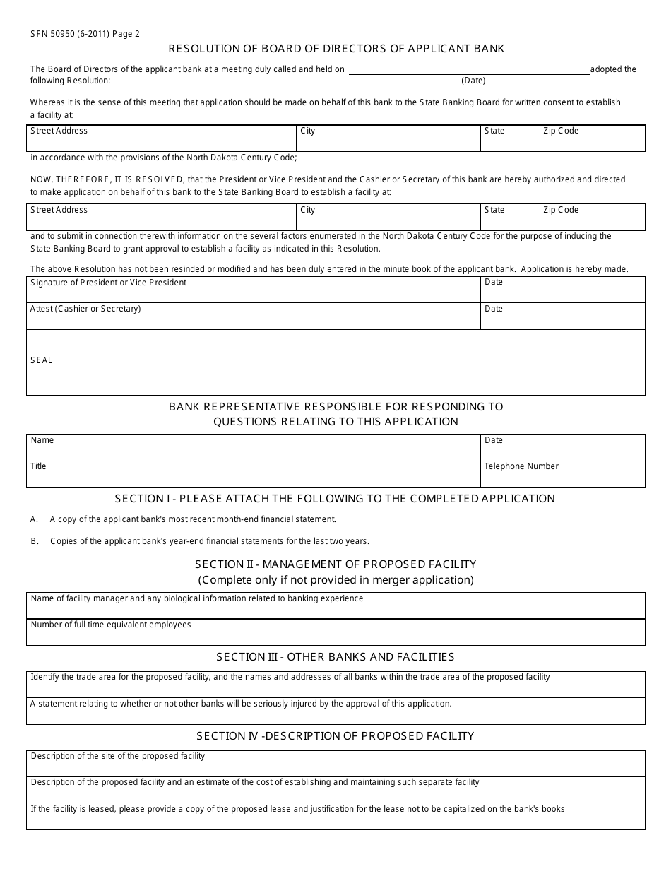 Form SFN50950 Modified Application to Establish a Facility - North Dakota, Page 2