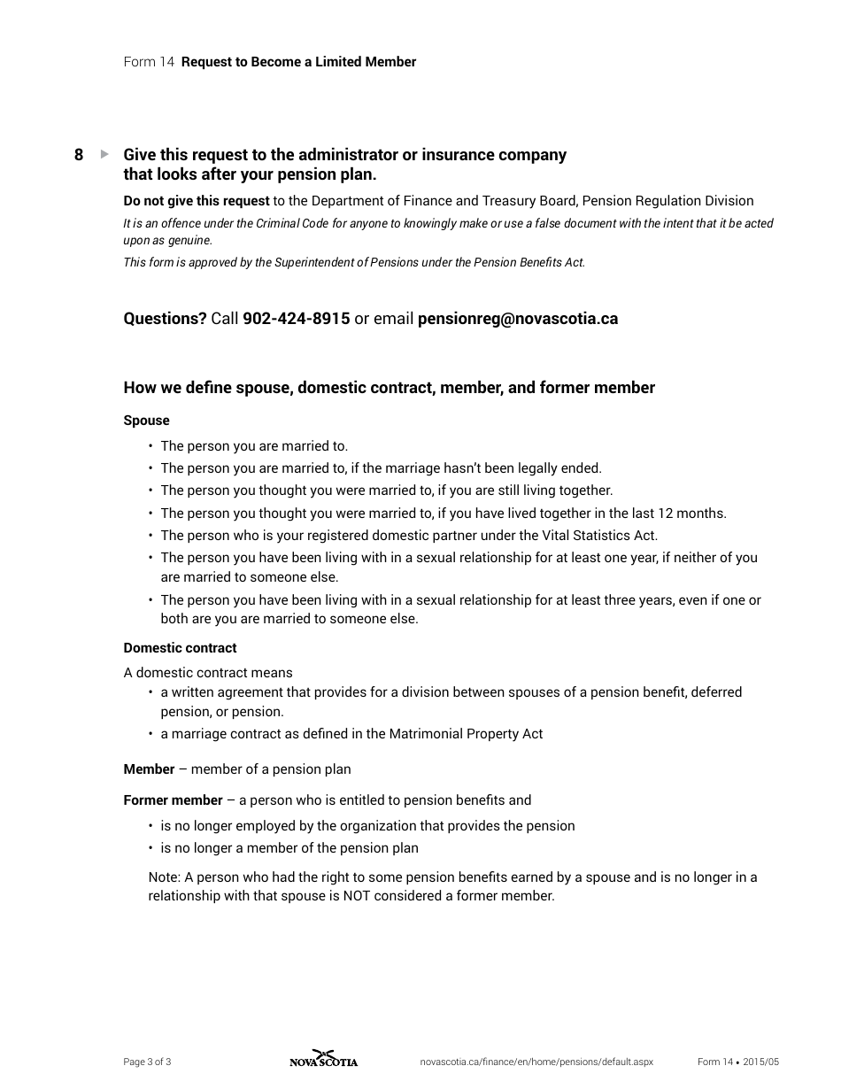Form 14 Request to Become a Limited Member - Nova Scotia, Canada, Page 3