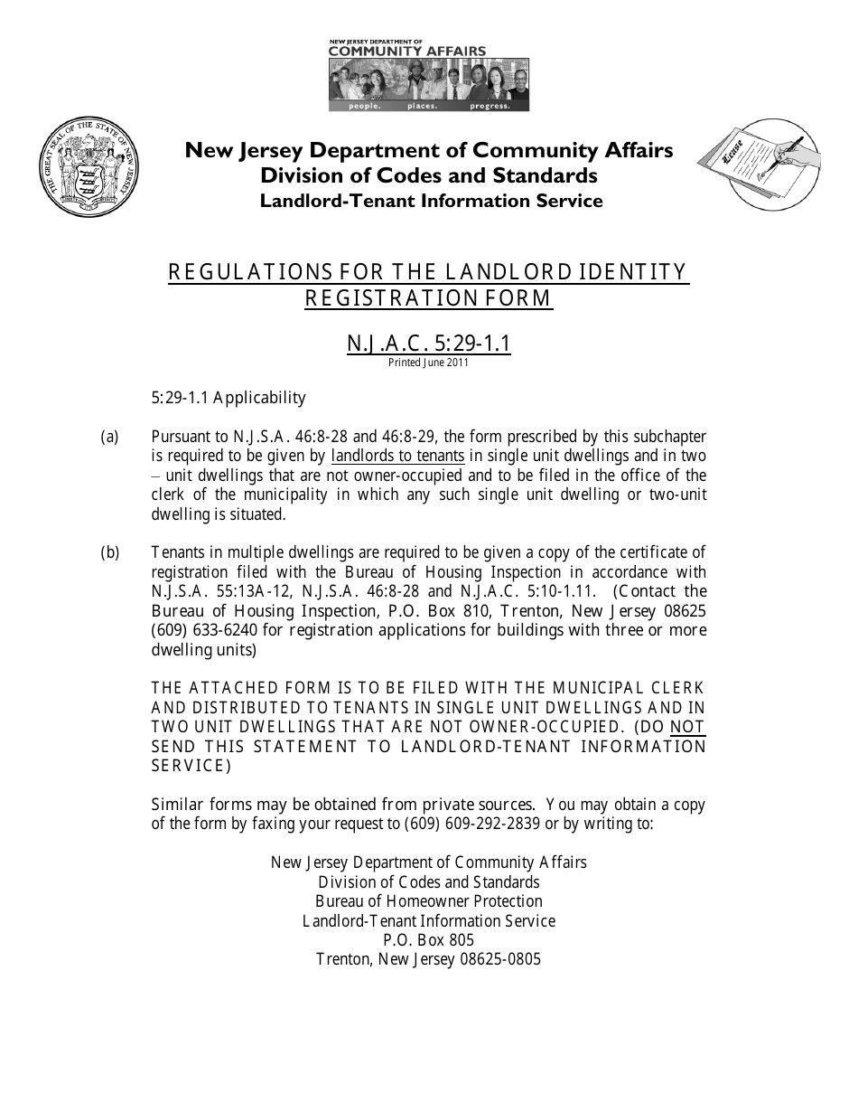 Landlord Identity Registration Form - New Jersey, Page 1