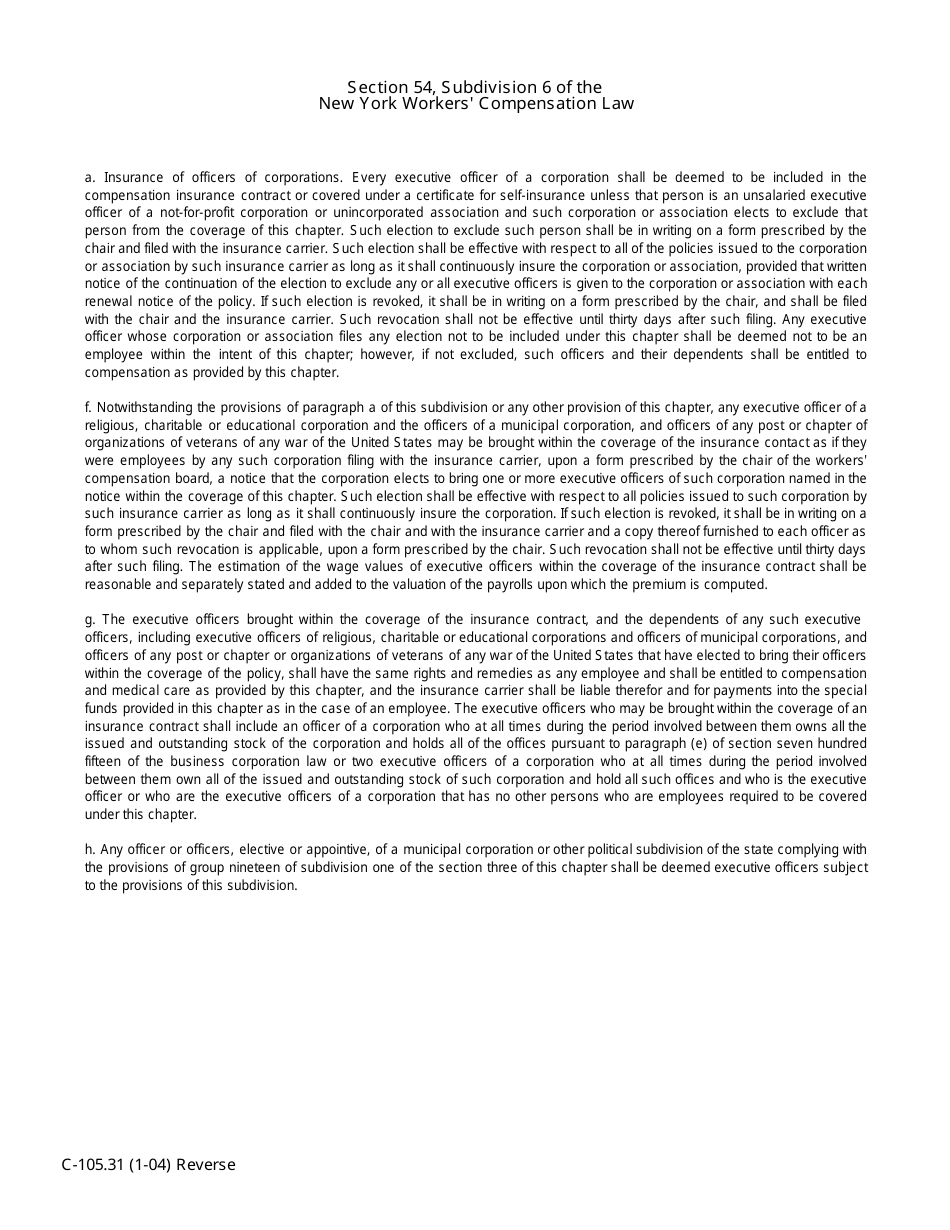 Form C-105.31 Notice of Election of a Municipal Corporation or Other Political Subdivision of the State to Bring Executive Officers Under Coverage of Wcl - New York, Page 2