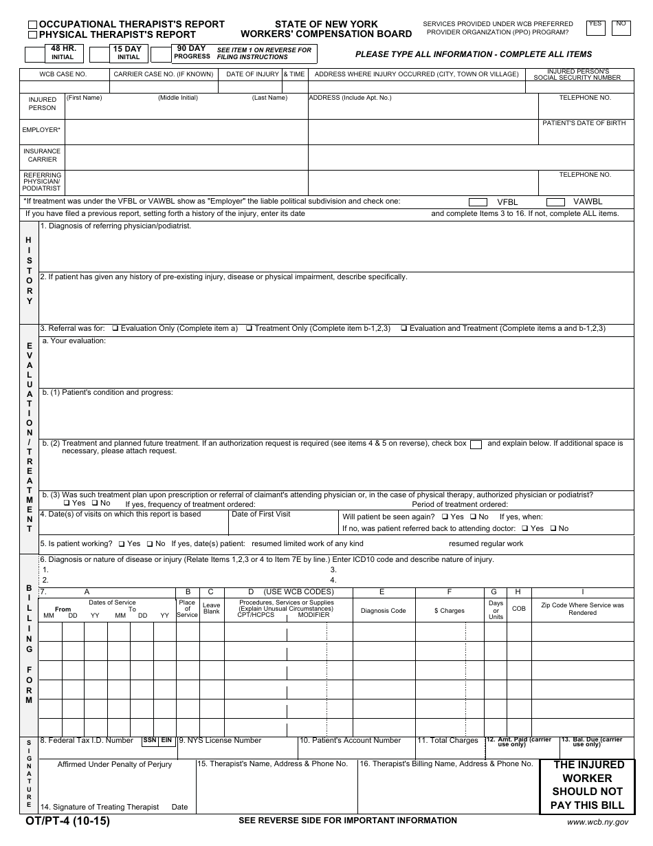 Form OT / PT-4 Occupational / Physical Therapists Report - New York, Page 1