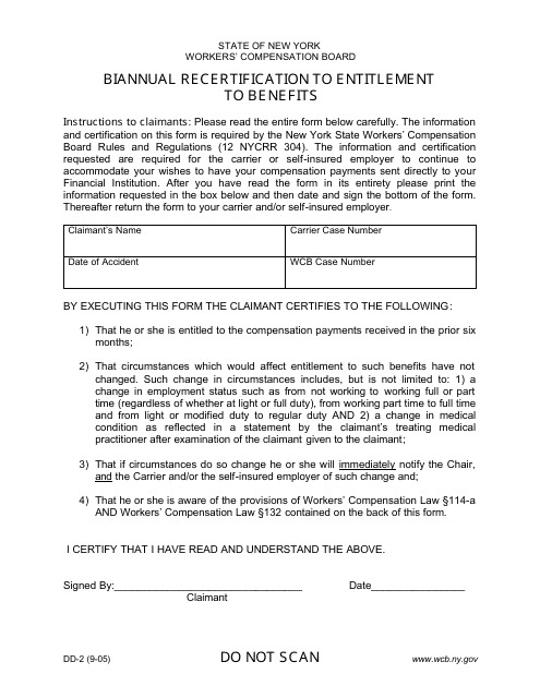 Form DD-2 Biannual Recertification to Entitlement to Benefits - New York