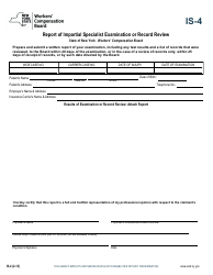 Form IS-4 &quot;Report of Impartial Specialist Examination or Record Review&quot; - New York
