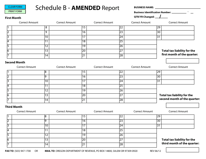 Schedule B Amended Report - Oregon