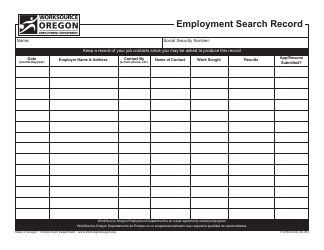 Form 2554 &quot;Employment Search Record&quot; - Oregon