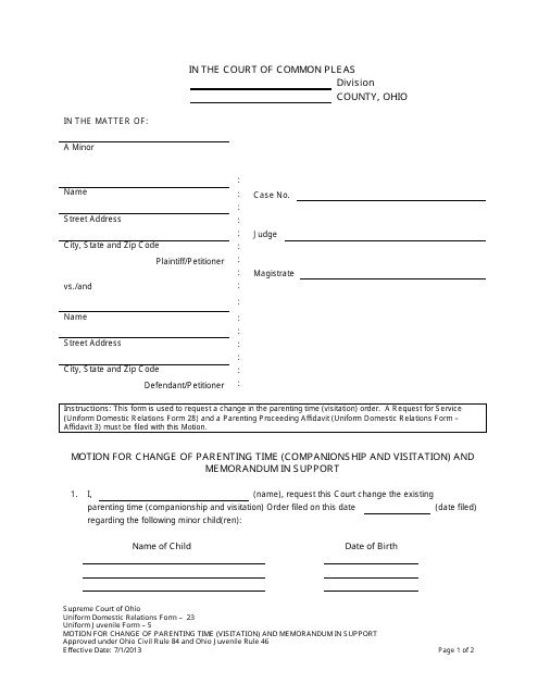 Uniform Domestic Relations Form 23 (Uniform Juvenile Form 5)  Printable Pdf