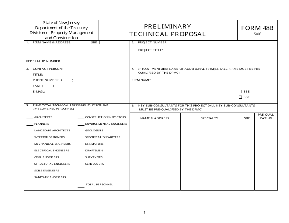 Form 48B Preliminary Technical Proposal - New Jersey, Page 1
