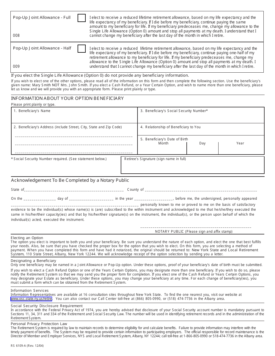 Form RS6109-A - Fill Out, Sign Online and Download Fillable PDF, New ...