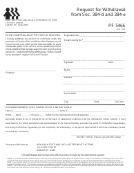 Document preview: Form PF5466 Request for Withdrawal From SEC. 384-d and 384-e - New York